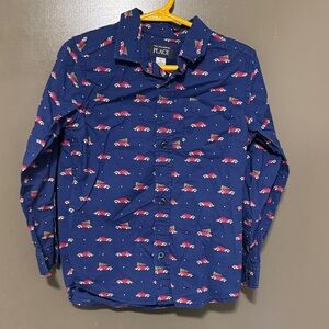 The Children's Place Blue Button Down Shirt with Red Car Print